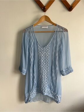 OneSeason Australia Light Blue Embroidered Sheer Tunic Top